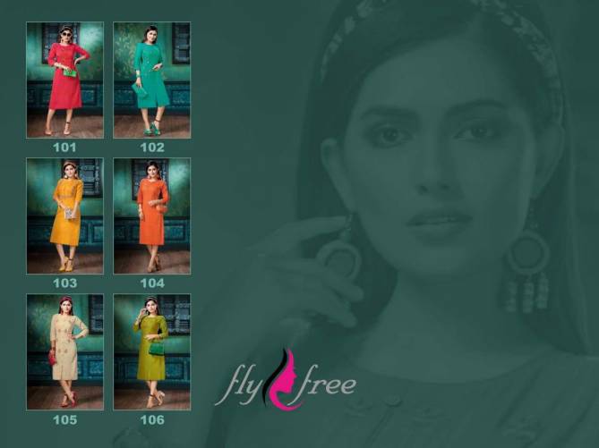 Fly Free Pari Designer Daily Ethnic Wear Embroidery Work Kurtis Collection